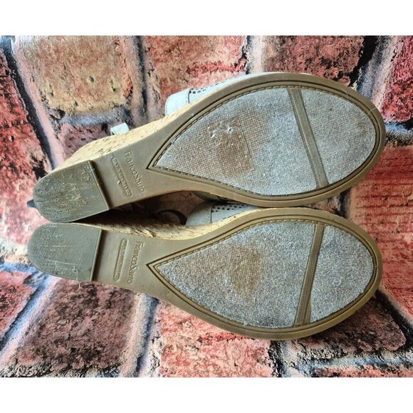 Franco Sarto Cork Platform Wedge Sling Back Sandal Taupe Size 10 Mesh Faux Suede - Picture 11 of 14